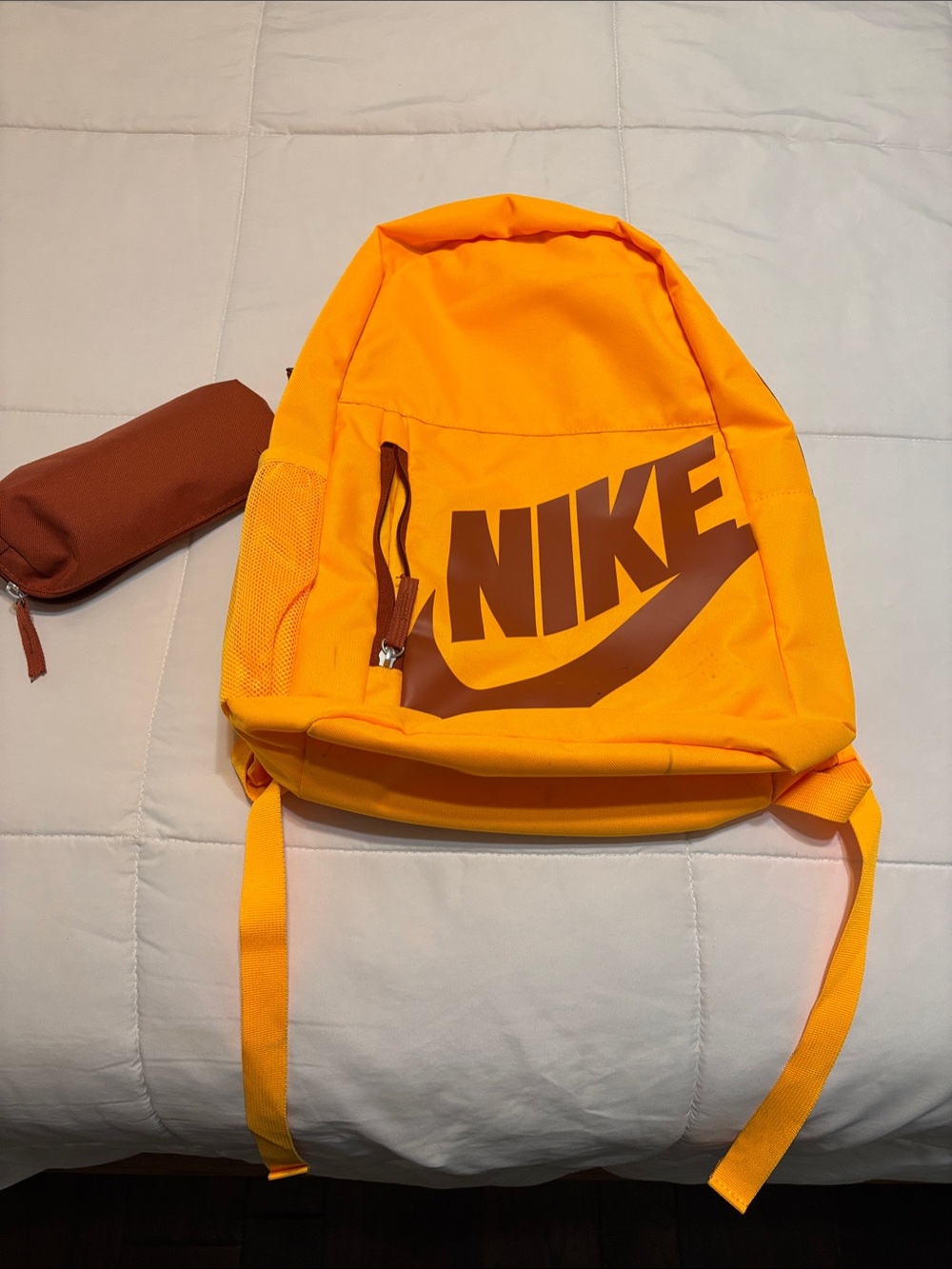 Nike Orange Backpack with Brown Logo